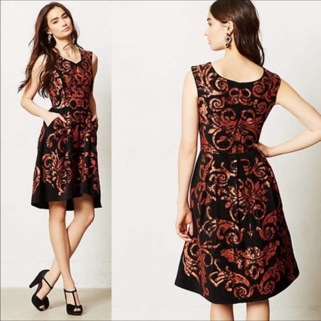 Anthropologie Yoana Baraschi Mirissa Mini Dress In Black And Copper Size 2 Euc